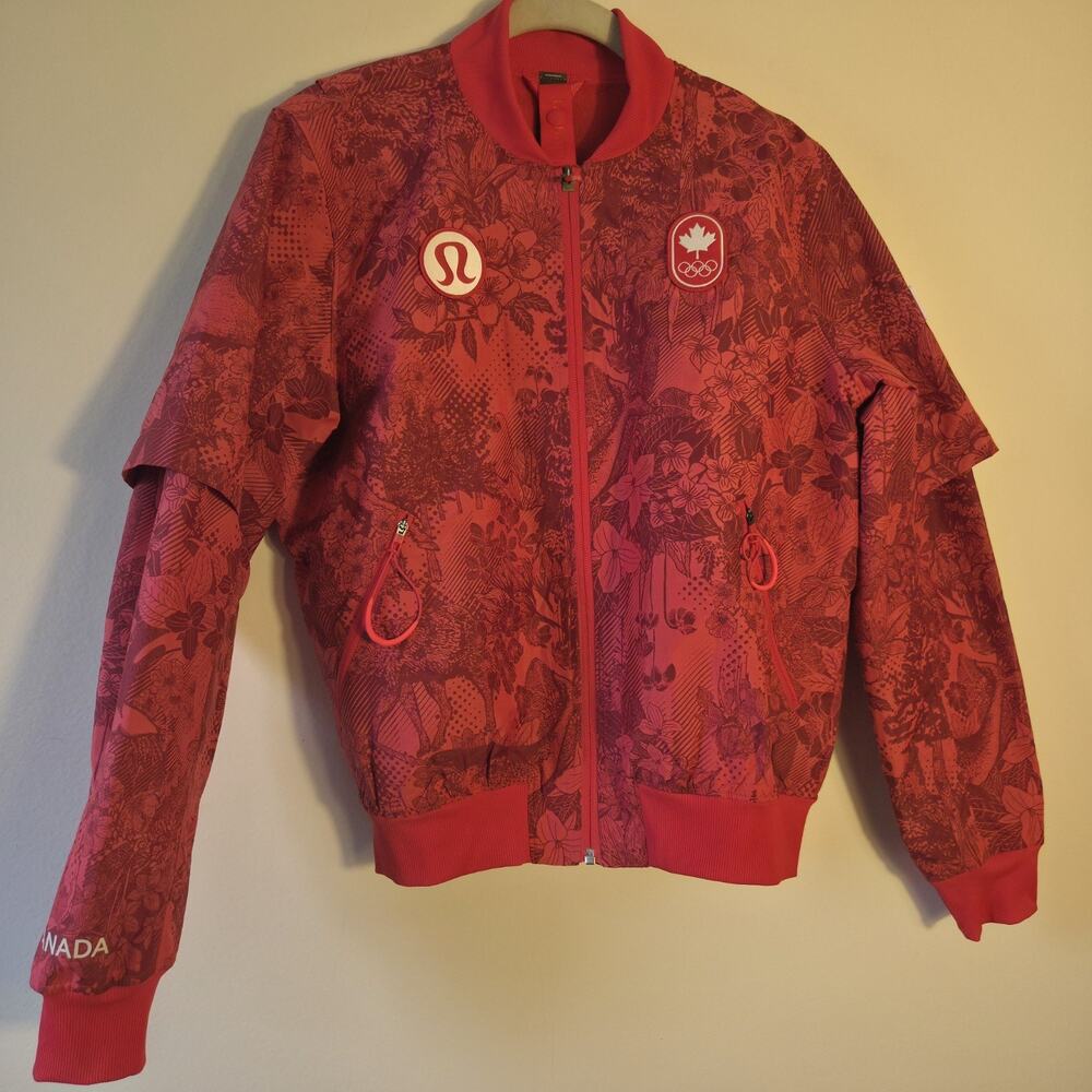 Lululemon Vented Jacquard Red Canada Olympics Bomber Jacket Size 4 Never Worn